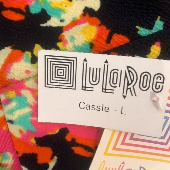 LuALaRoe Cassie Size Large Pink Yellow Black Blue Orange Stretch MIDI Skirt New - Picture 6 of 8